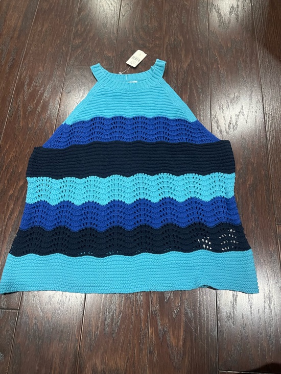 Anthropologie Tops - Anthropologie Jenette Blue Crochet High Neck Halter Sweater Knit Tank Medium NEW